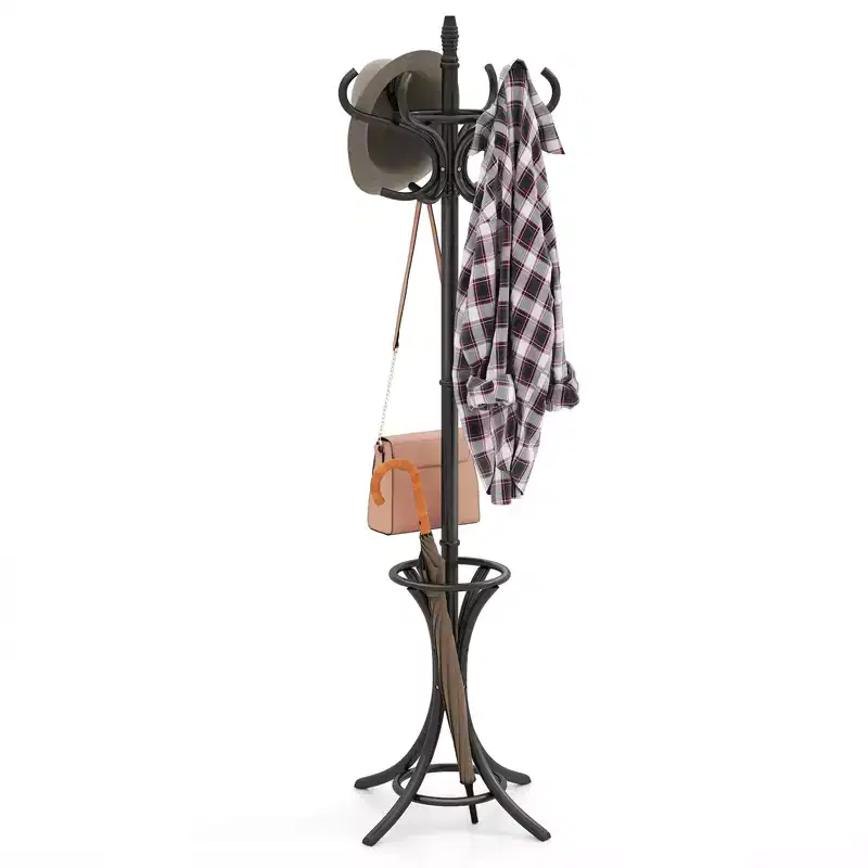 73 Freestanding Coat Hanger Stand Coat Rack w/ Umbrella Holder & 12 Hooks