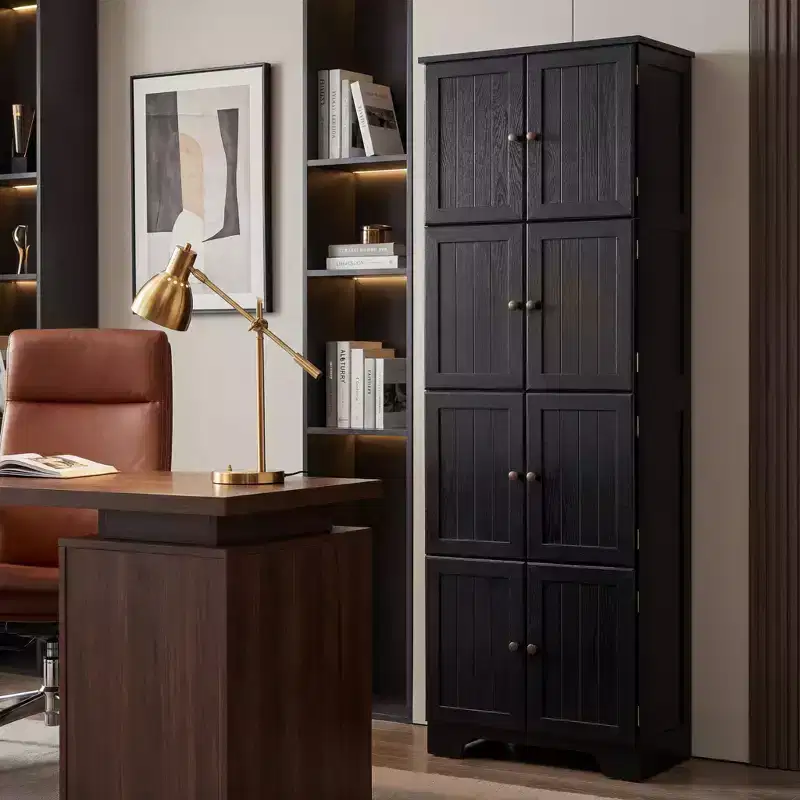 72.4 Black Freestanding Tall Storage Cabinet with 8 Doors & 4 Shelves