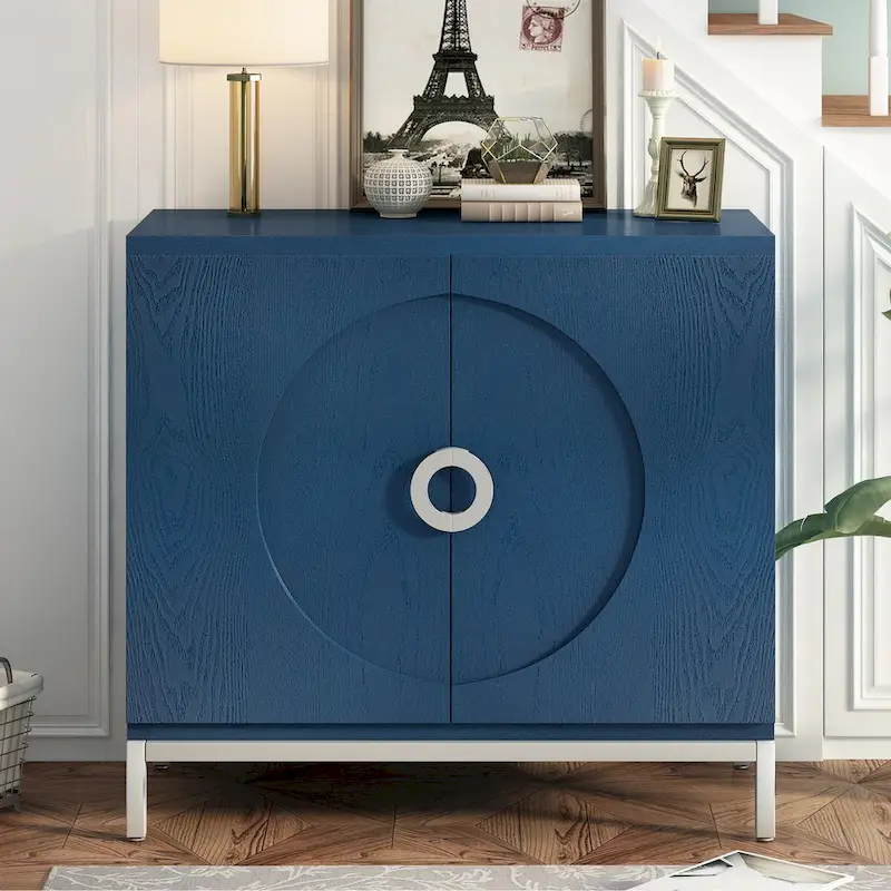 Storage Cabinet Accent Cabinet with Solid Wood Veneer and Metal Leg Frame for Living Room, Entryway