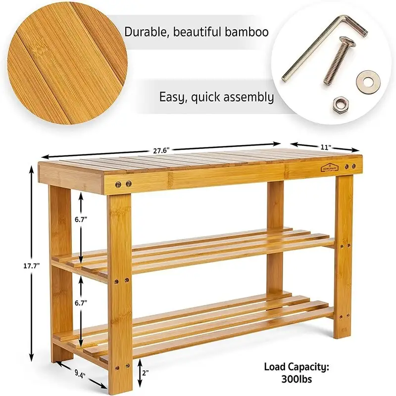 3 Tier Shoe Rack Small Bench - 11D x 27.6W x 17.7H
