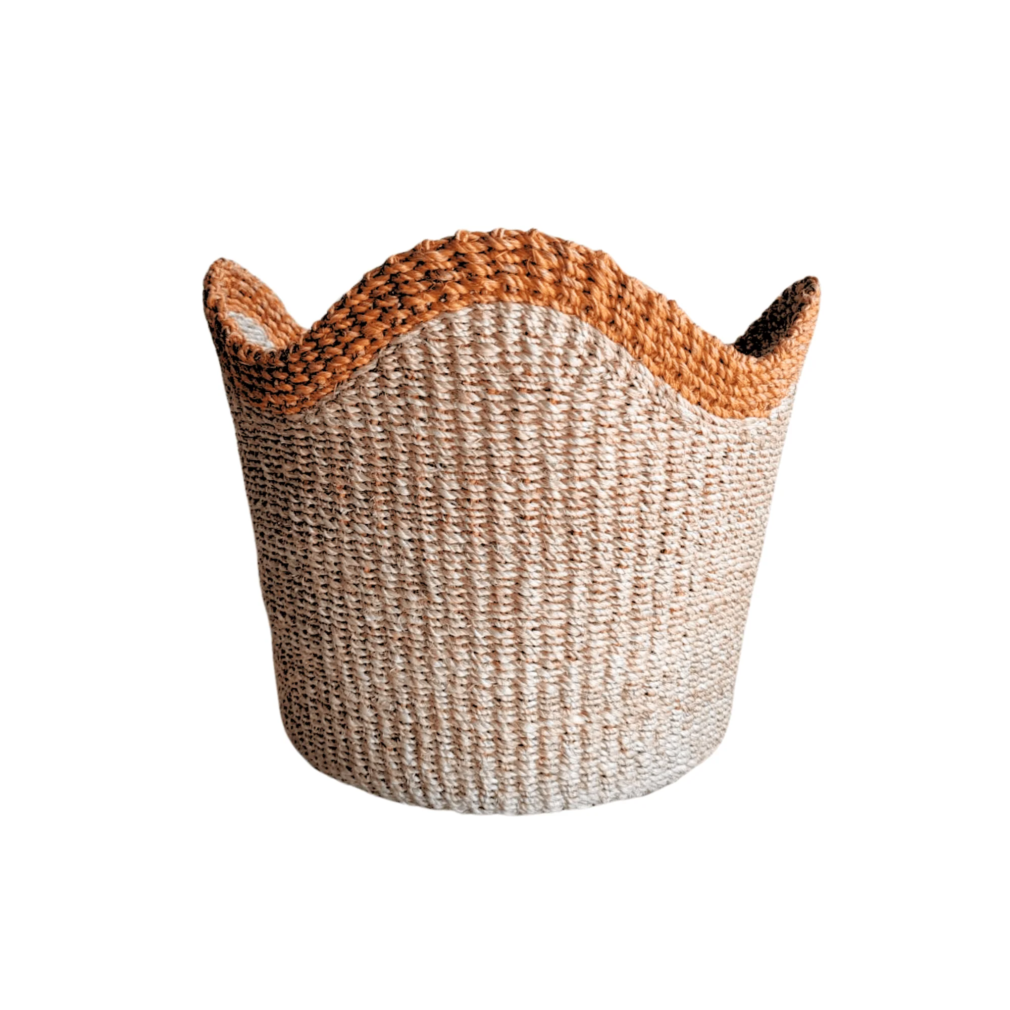 Abaca Scallop Basket with Orange Border ¨C Handwoven Floor Basket