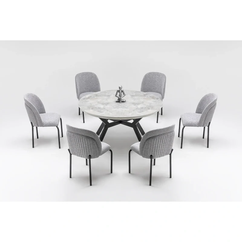Zirz 7-Piece Extendable Round Dining Table And 6 Dining Chair With Metal Leg Set