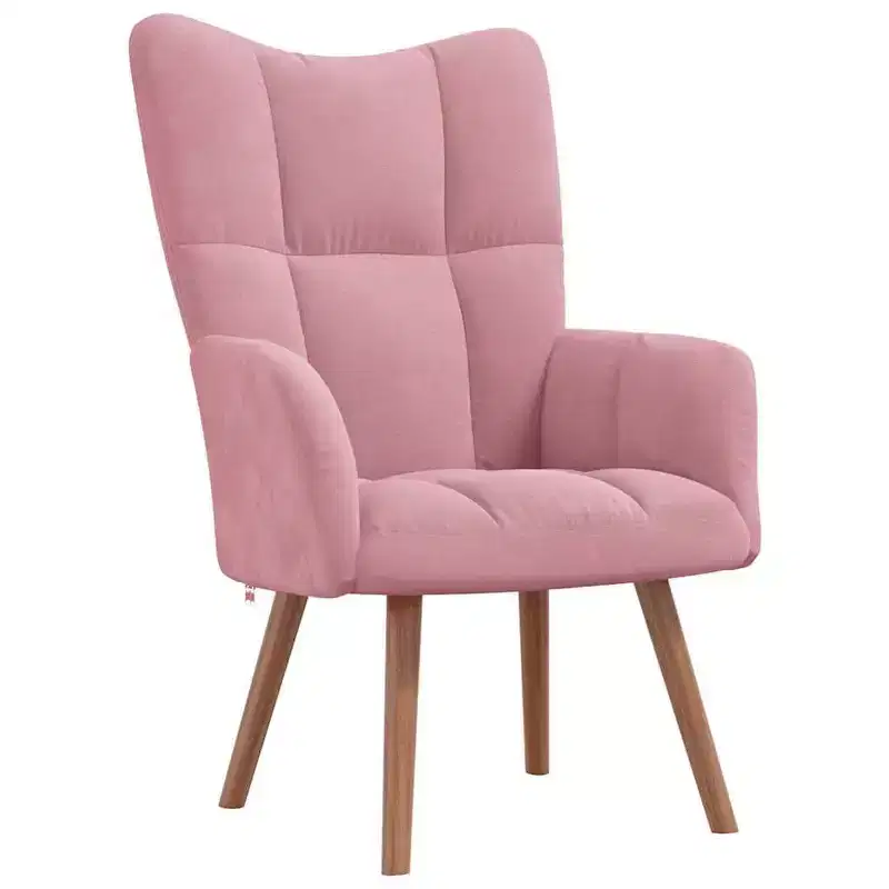 vidaXL Pink Relaxing Chair - Velvet Armchair with Solid Rubber Wood Legs and Steel Frame, Modern Style