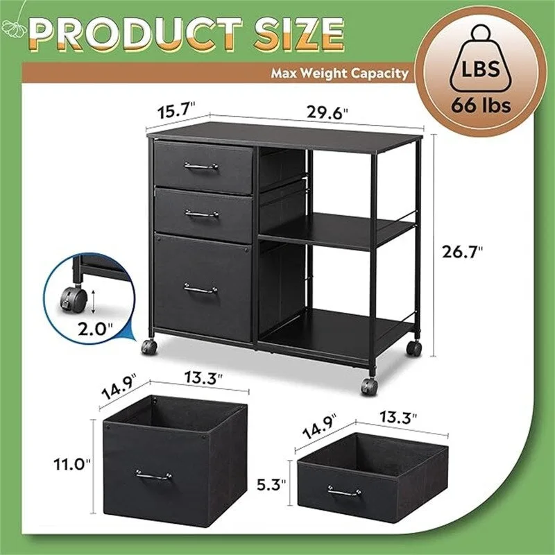 3-Drawer Mobile File Cabinet - 15.75