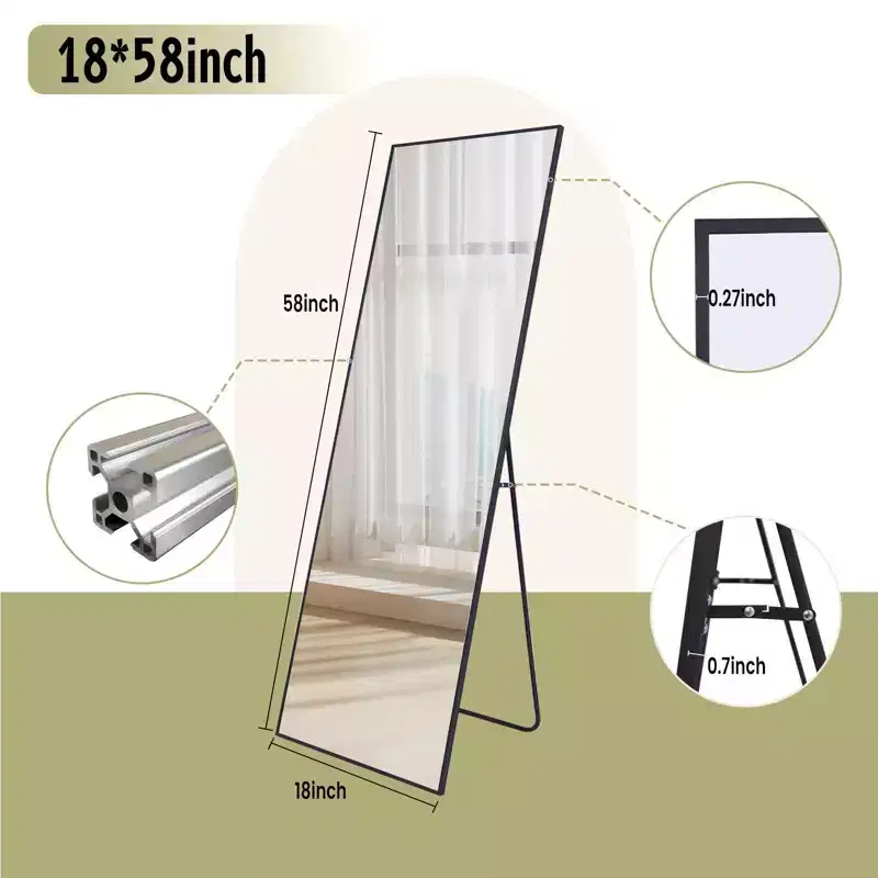 HOMLUX 18x58 Rectangle Full Length Floor Mirror Leaning Design Bathroom Entryway,Black/Gold