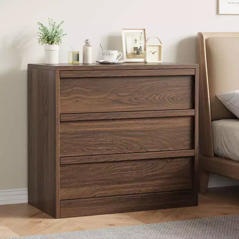 Modern 3-Drawer Dresser, Versatile Bedside Nightstand and Storage Chest, Walnut