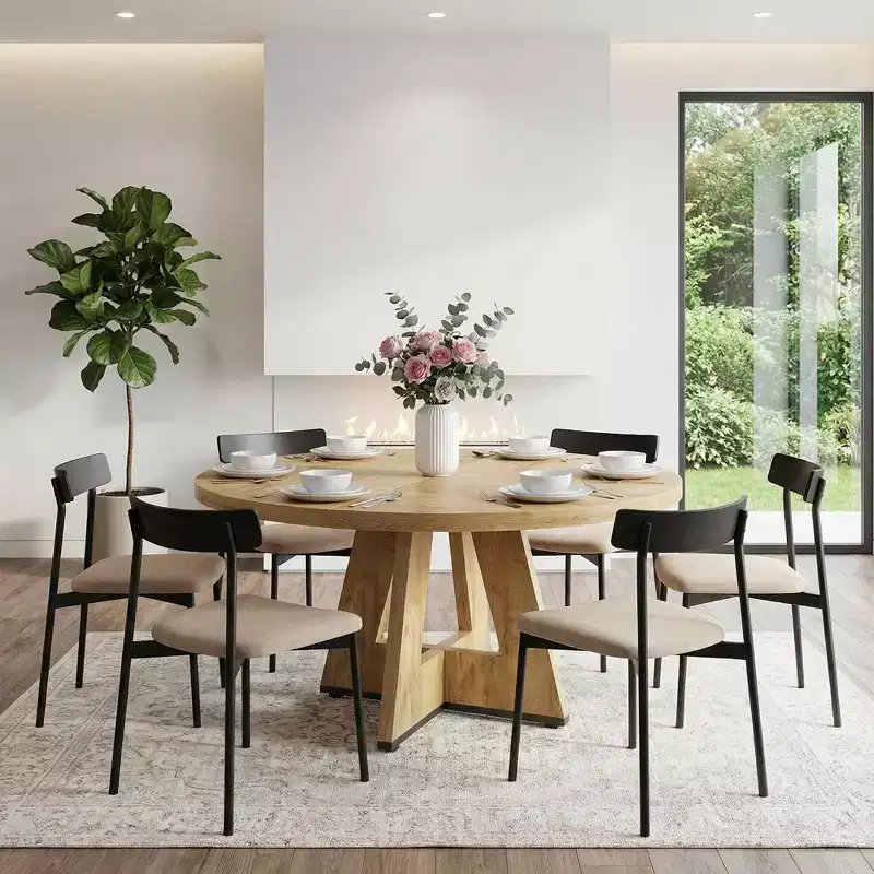MAYEERTY Farmhouse Style Round Dining Table, 47 Retro Home Kitchen Table