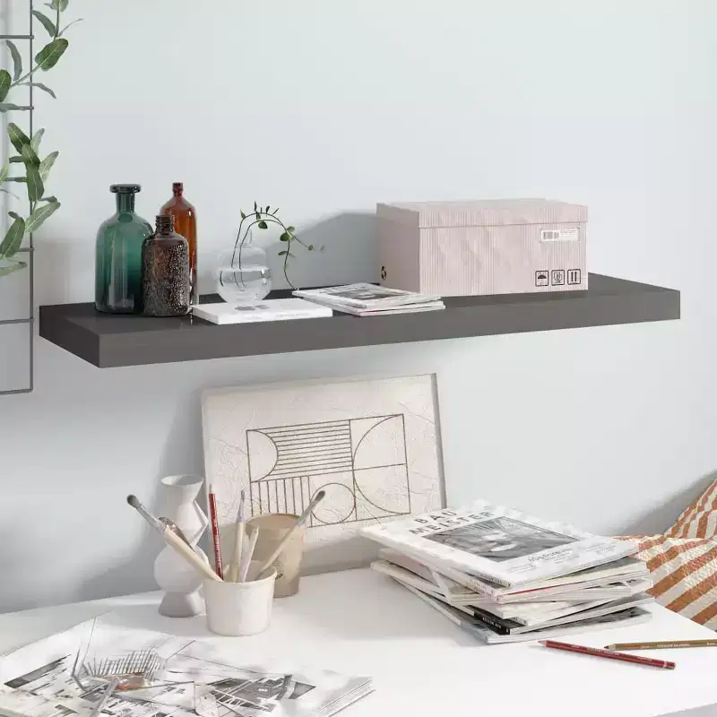 Wall Shelf High gloss grey MDF, metal 31.5 in long Wall Shelf