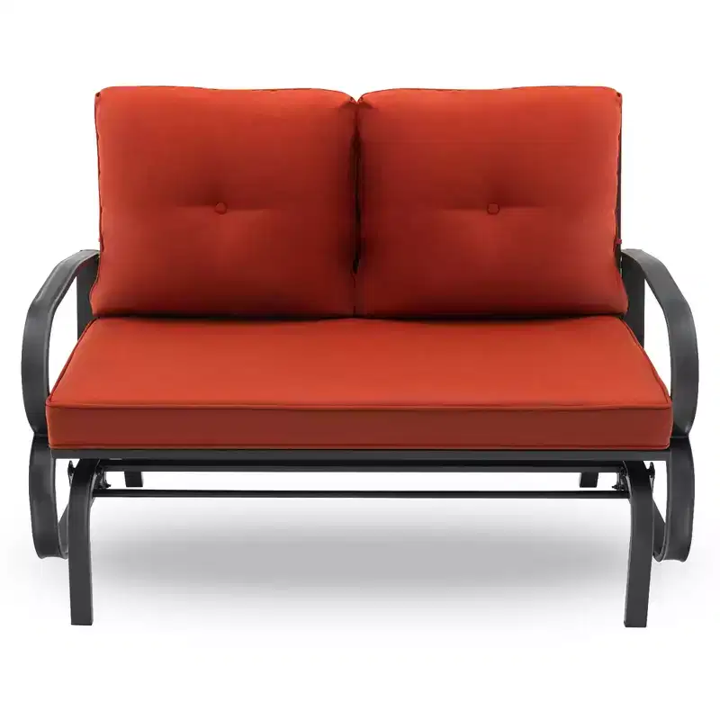 Costway Patio 2-Person Glider Bench Rocking Loveseat Cushioned Armrest Brick Red\Beige\Blue