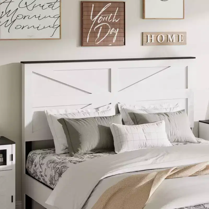 Okak Natural Style All Size Bedroom Platform Bed with Farmhouse Wood Headboard,Modern Bed Frame No Box Spring Needed