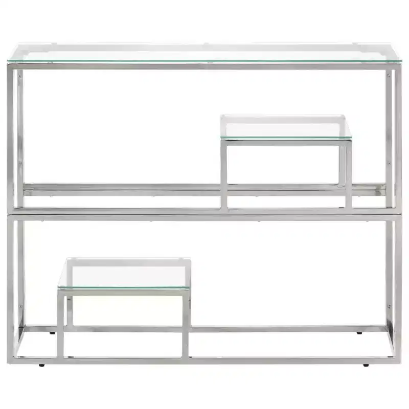 Console Table Living Room Furniture Stainless Steel and Tempered Glass - Silver Glass