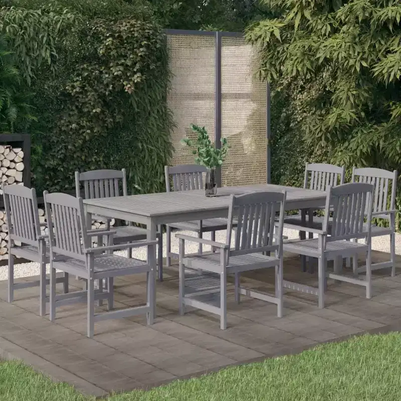 vidaXL Patio Dining Set Table and Chair Furniture Set Solid Wood Acacia Gray