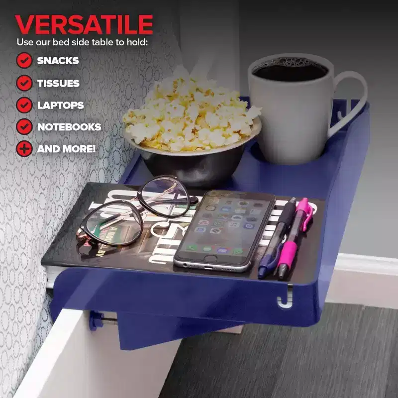 Plastic Bedside Shelf with Cord Organizer and Cup Holder