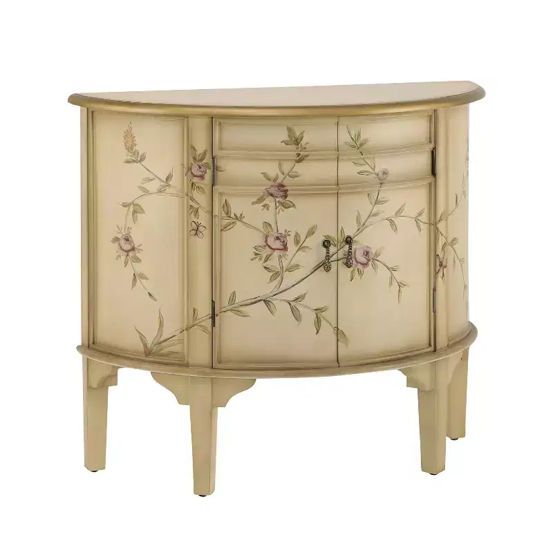 Christopher Knight Home Ainsley Vintage Handcrafted Floral Design Half Moon Storage Sideboard Cabinet with 2 Doors