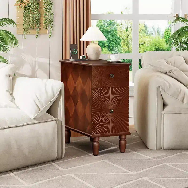 24inch tall modern sofa side table featuring two spacious drawers and a generously sized tabletop, ideal for narrow living room side tables