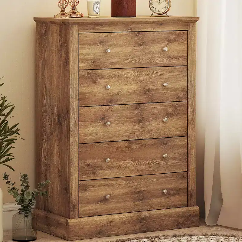 HOMCOM Farmhouse Dresser for Bedroom with 5 Drawers, 31 Wide Chest of Drawers