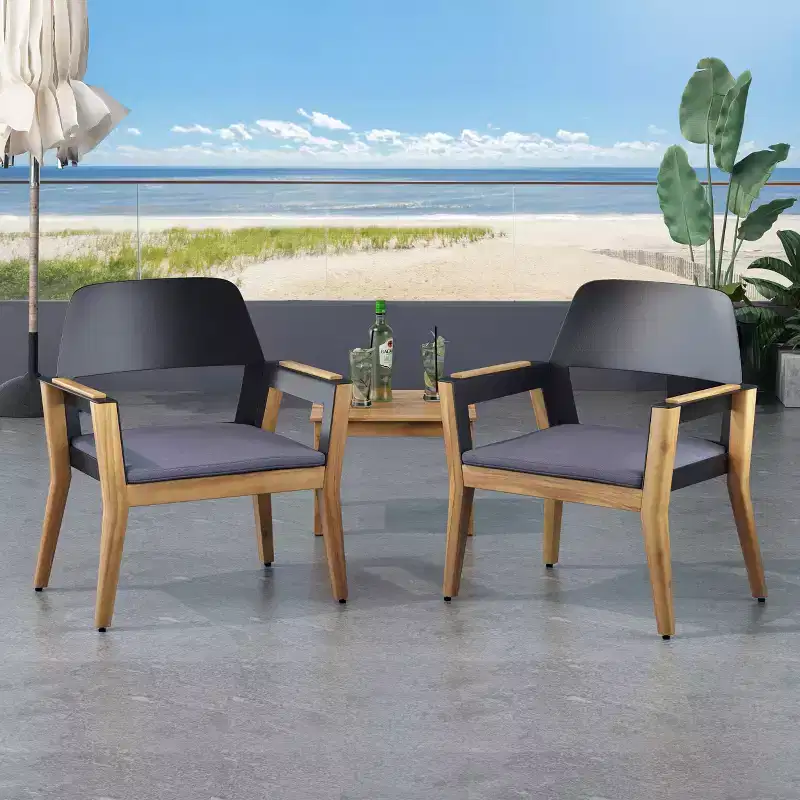 Christopher Knight Home Soho Outdoor Acacia Wood and Iron Club Chairs with Cushion (Set of 2), Black/Dark Gray
