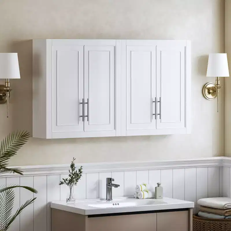 26x44x8 Wood Laundry Cabinet with Adjustable Shelves in White