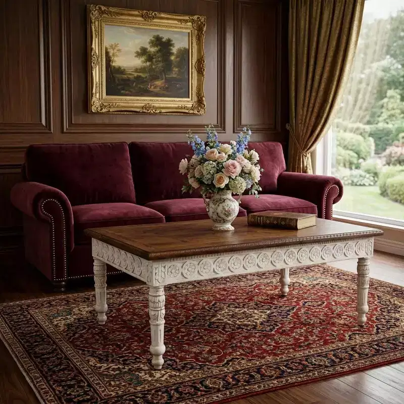 HomeRoots 48 Brown and Ivory Solid Wood Coffee Table