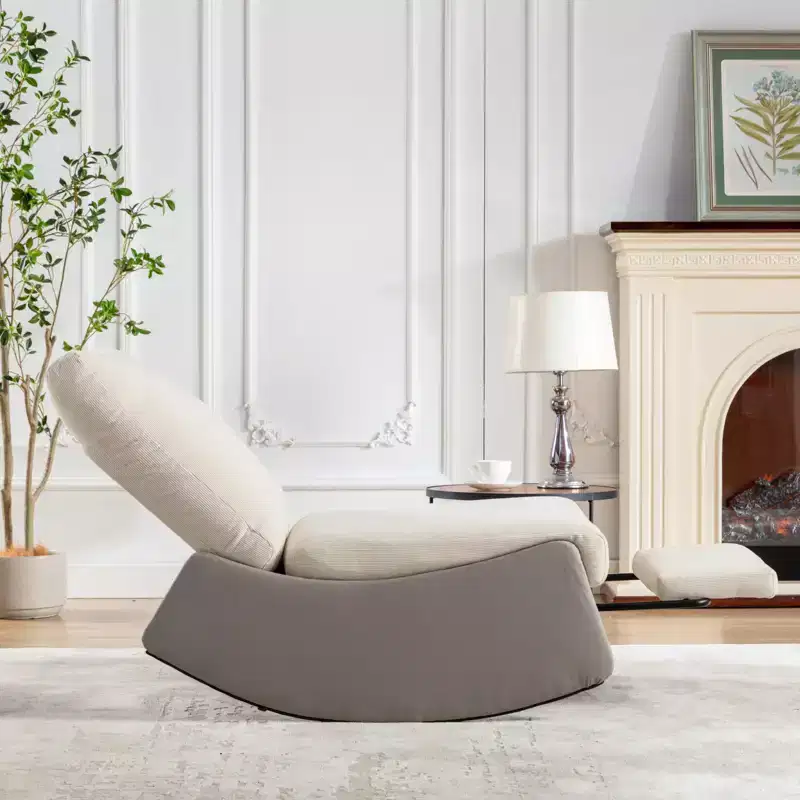 24.8W Modern Corduroy Upholstered Rocking Chair Recliner with Footrest, Soft Padded Rocker for Nursery, 4Q- ModernLuxe