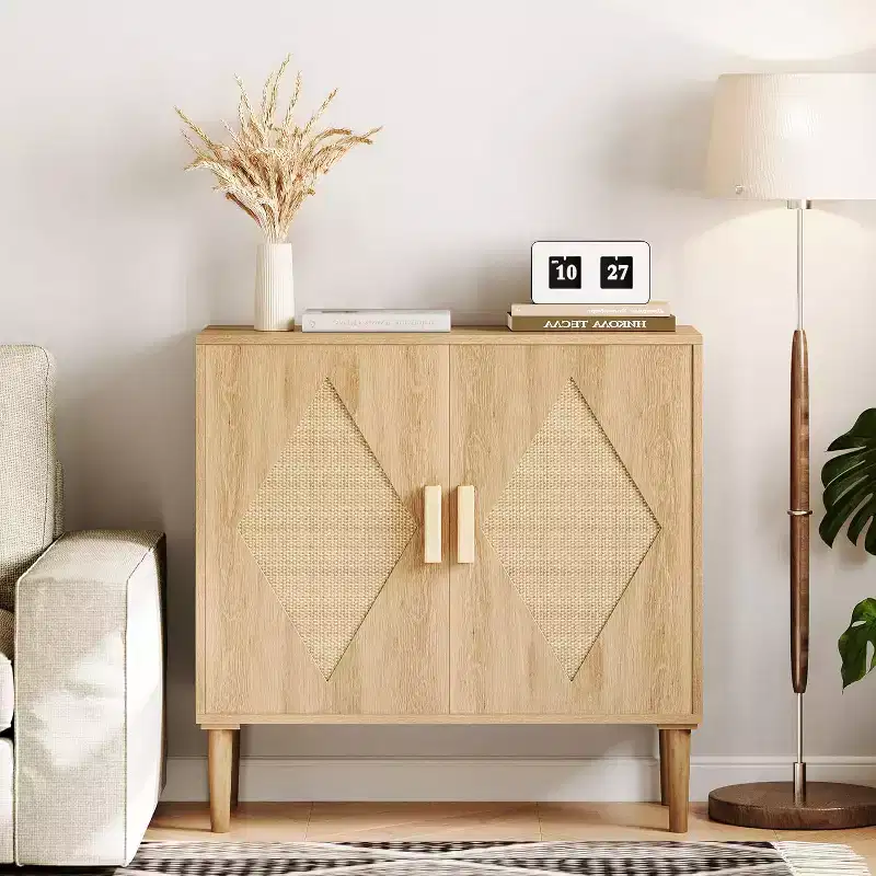 2PCS Dining Sideboard with Storage, Rattan Decorative Double Door Storage Cabinets, Sideboards and Decorative Cabins for Living Room, Dining Room