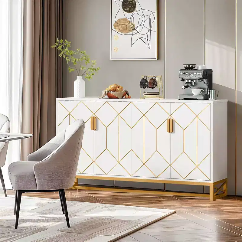 TUYOHW Modern White & Gold Buffet Cabinet,59 Sideboard with Doors for Dining Room & Entryway Storage