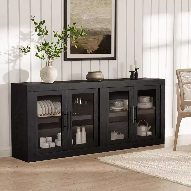 Buffet Sideboard with Storage, Modern Coffee Bar Cabinet with 4 Wood Doors, Kitchen Buffet Table for Dining Room,TV Stand for 50-80 Inch TV