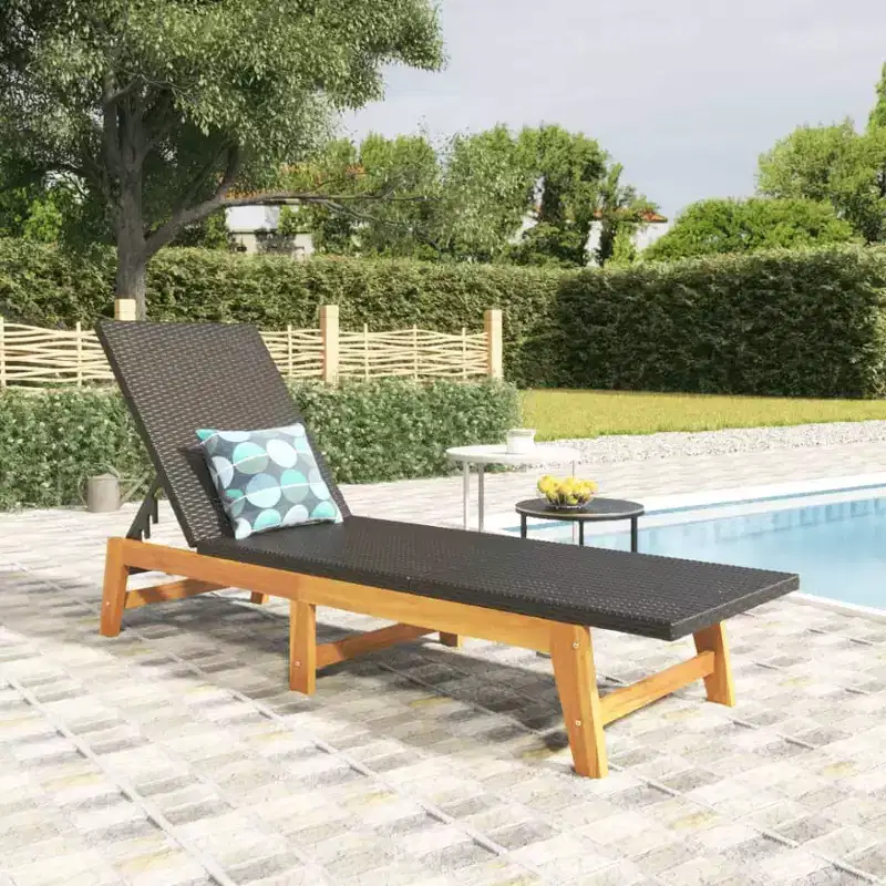 vidaXL Sun Lounger Black and Brown PE rattan Extra Long