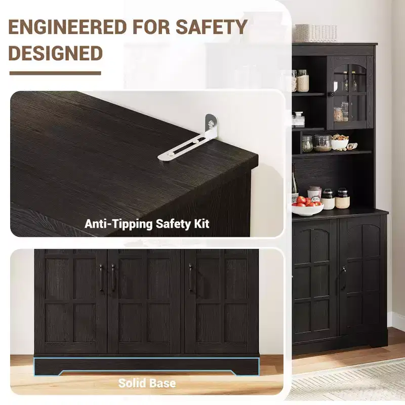 Pantry Cabinet, Tall Kitchen Pantry Storage Cabinet with Hutch, for Dining Room