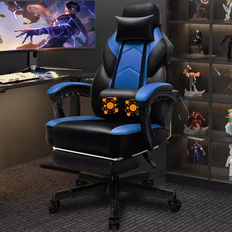 Gaming Chair for Adults with Footrest, High Back, Massage Lumbar Support, 360 Swivel Height Adjustable Computer Chair