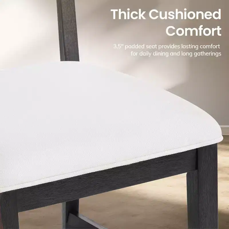 Solid Wood Bar Stools Modern Farmhouse Upholstered Counter Height Chairs with Curved Back and Footrest