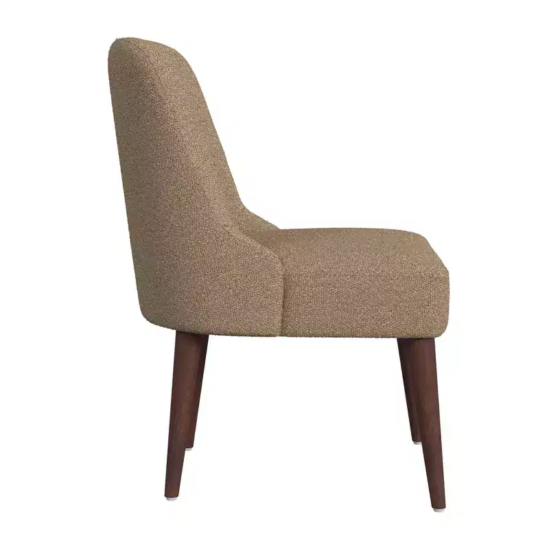 HomePop Modern Dining Chair Boucle Brown: Upholstered Side, Tapered Wood Legs, Spot Clean