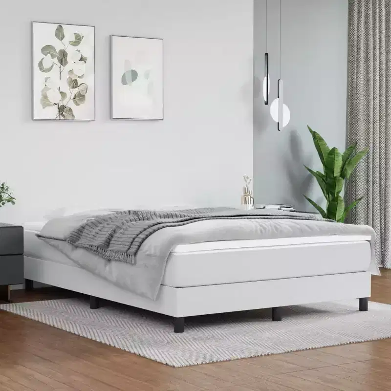 Bed Frame White Faux leather, plywood, engineered wood Queen