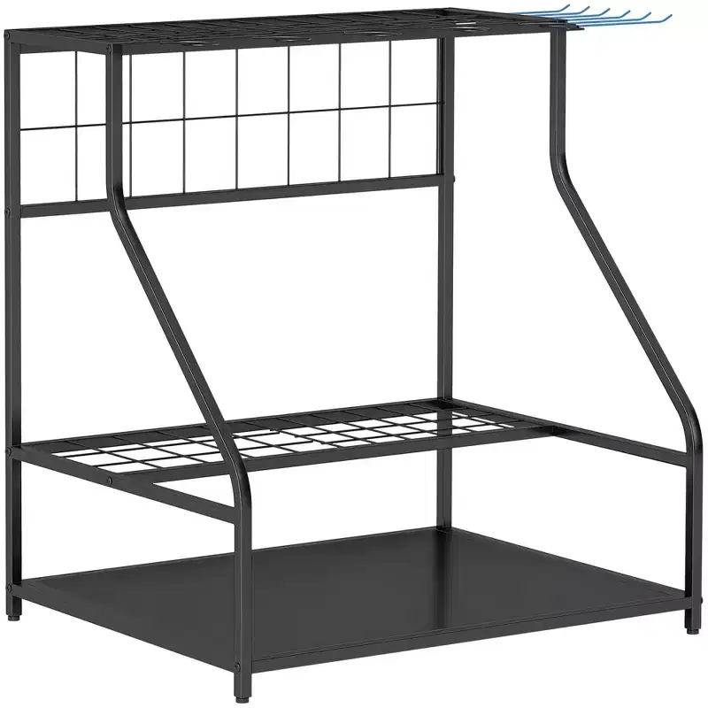 Outsunny Garden Tool Organizer for Garage, 3 Tier Yard Tool Storage Rack with Hooks