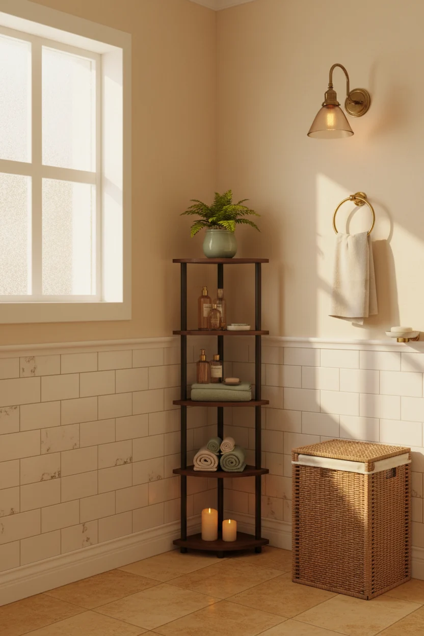 4-Tier Bathroom Storage Shelf Corner Display Multipurpose Rack,Dark Brown