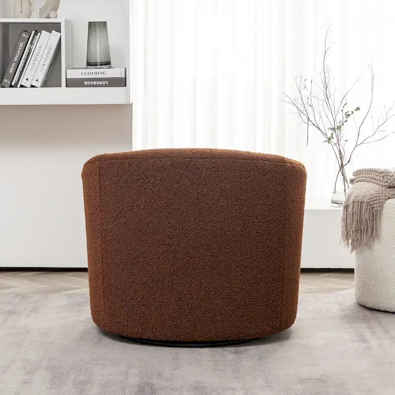 KINWELL 34 W Upholstered Boucle Swivel Barrel Accent Chair