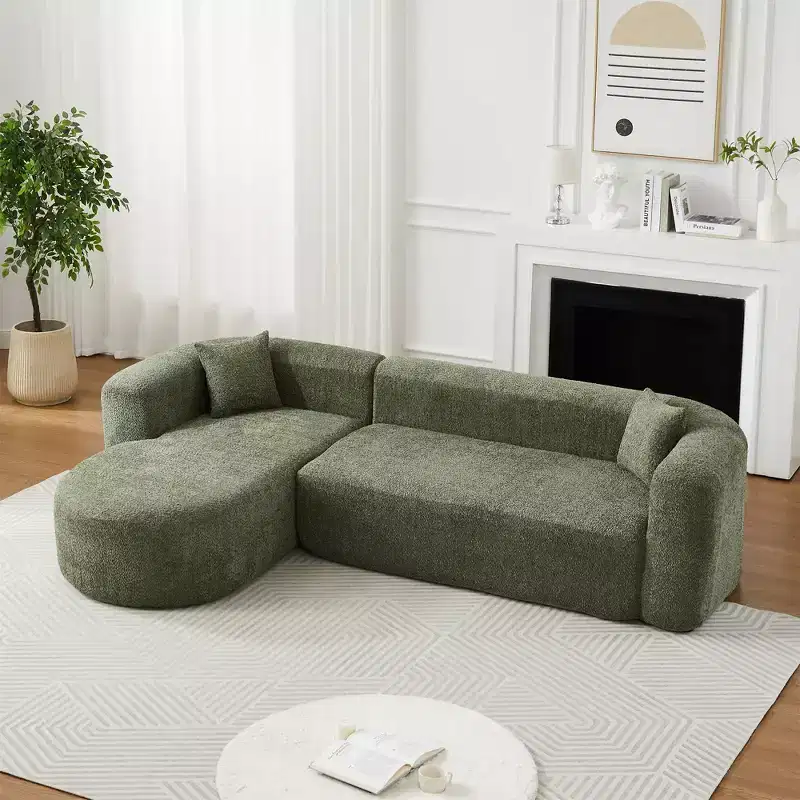 Clihome 109.4 L-Shaped Modular Sectional Sofa Left Chaise Chenille Fabric Cloud Sofa with 2 Pillows