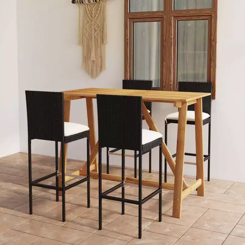 vidaXL Patio Bar Set Bar Table and Stools Patio Furniture Set with Cushions - Black 5 Piece
