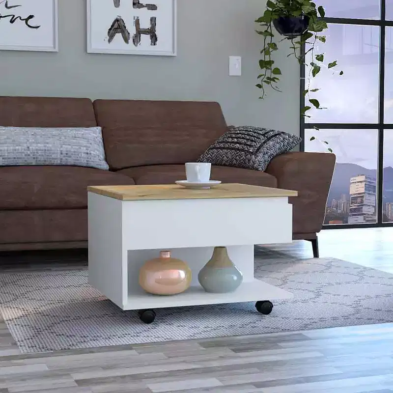 MAYEERTY Lift Top Coffee Table with Casters One Shelf Multicolor