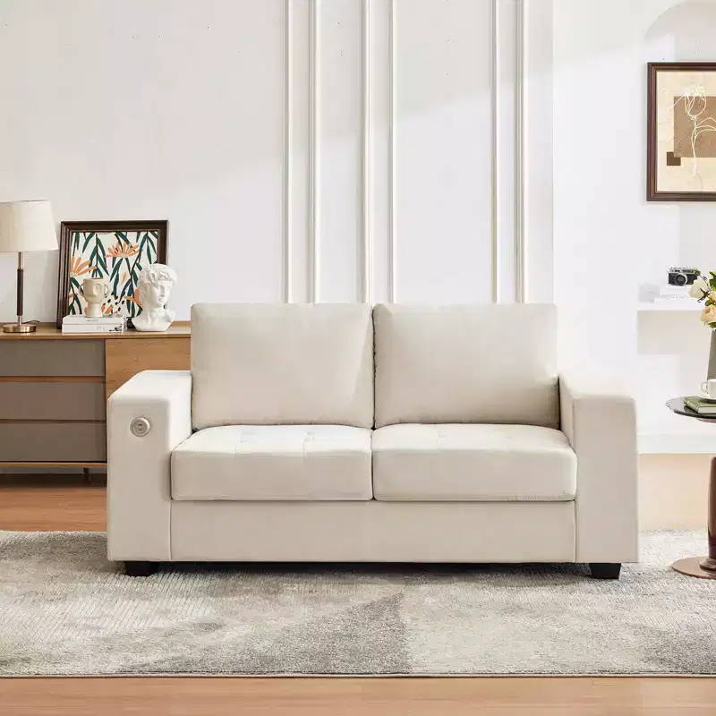 2-Seater Chenille Loveseat Sofa with Wide Armrest & Removable Cushions