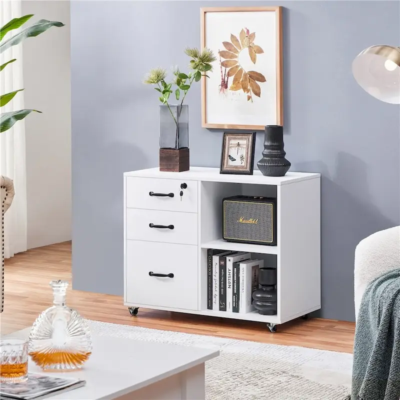 Rolling File Cabinet on with 3 Drawers and 2 Shelves
