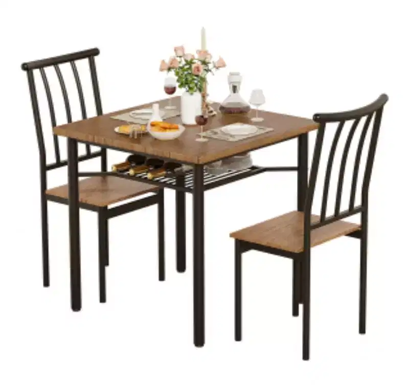 2 Sets of MDF & Iron Square Dining Table with 2 Chairs Each,