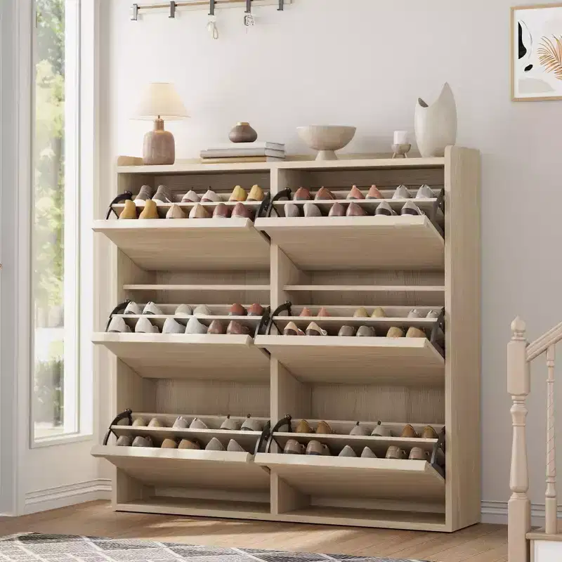 46.3 Shoe Cabinet with 6 Flip Drawers, Wooden Shoe Organizer Cabinet with Adjustable Shelf, Hidden Shoe Cabinet for Hallway, Living Room, Entryway