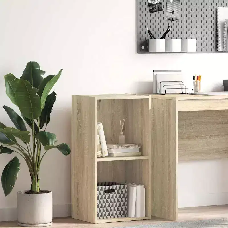 Book Cabinet Oak Engineered Wood 30.1 in Height with 2 Tiers