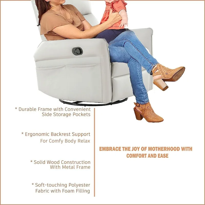 Modern PU Leather Rocker Seating Glider Swivel Recliner Chair