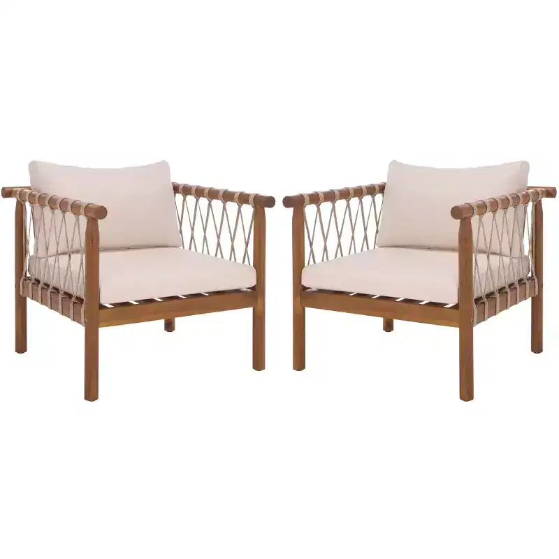 Sabrina Side Chair Indoor/Outdoor (Set of 2) - PAT6809 - Teak Brown/Cream - Safavieh