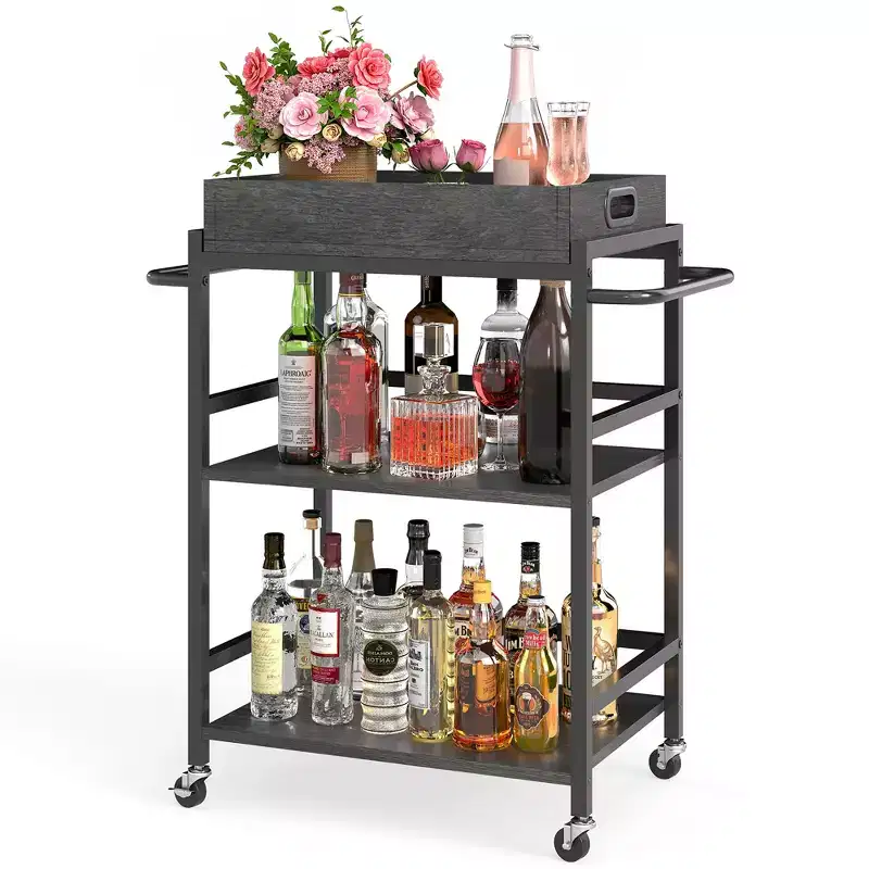 3 Tier Kitchen Rolling Cart with Lockable Wheels and Storage Box