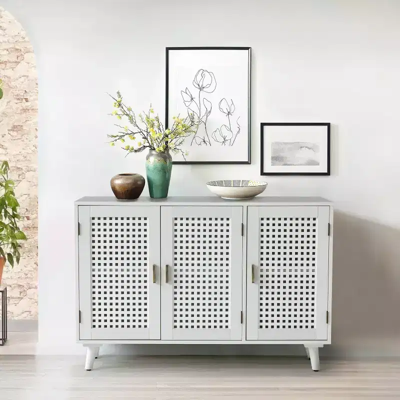 Alexis 3-Door Accent Cabinet with Lattice Doors Storage Sideboard| HULALA HOME