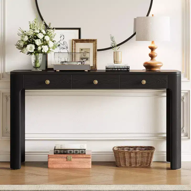Whisen Rustic Console Table & Entryway Table, Sturdy Sofa Table with 3 Concealed Drawers, Thick Legs