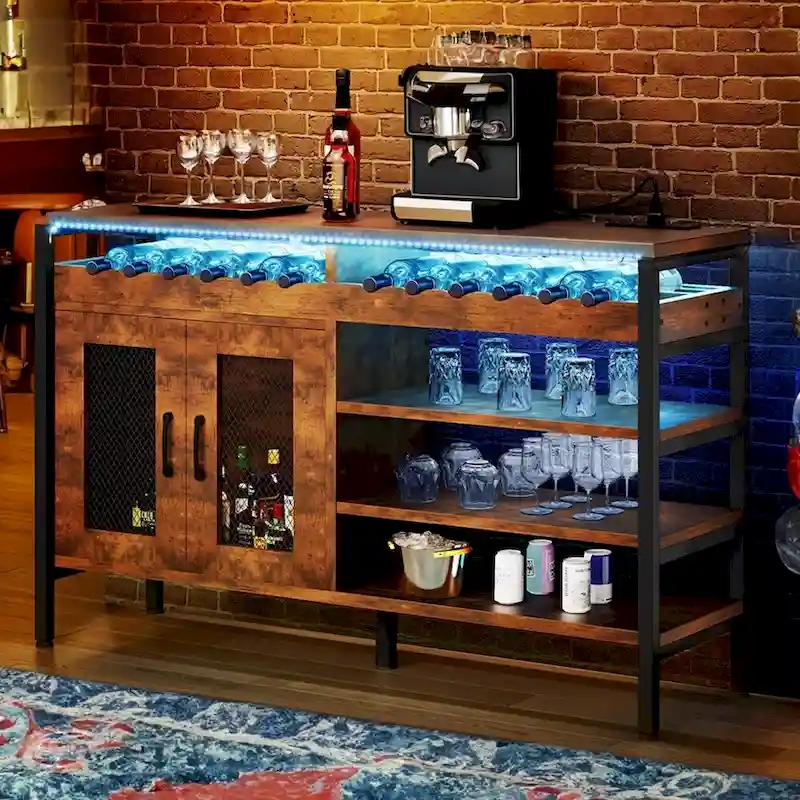 55-Inch Bar Cabinet with LED Lights and Power Outlets